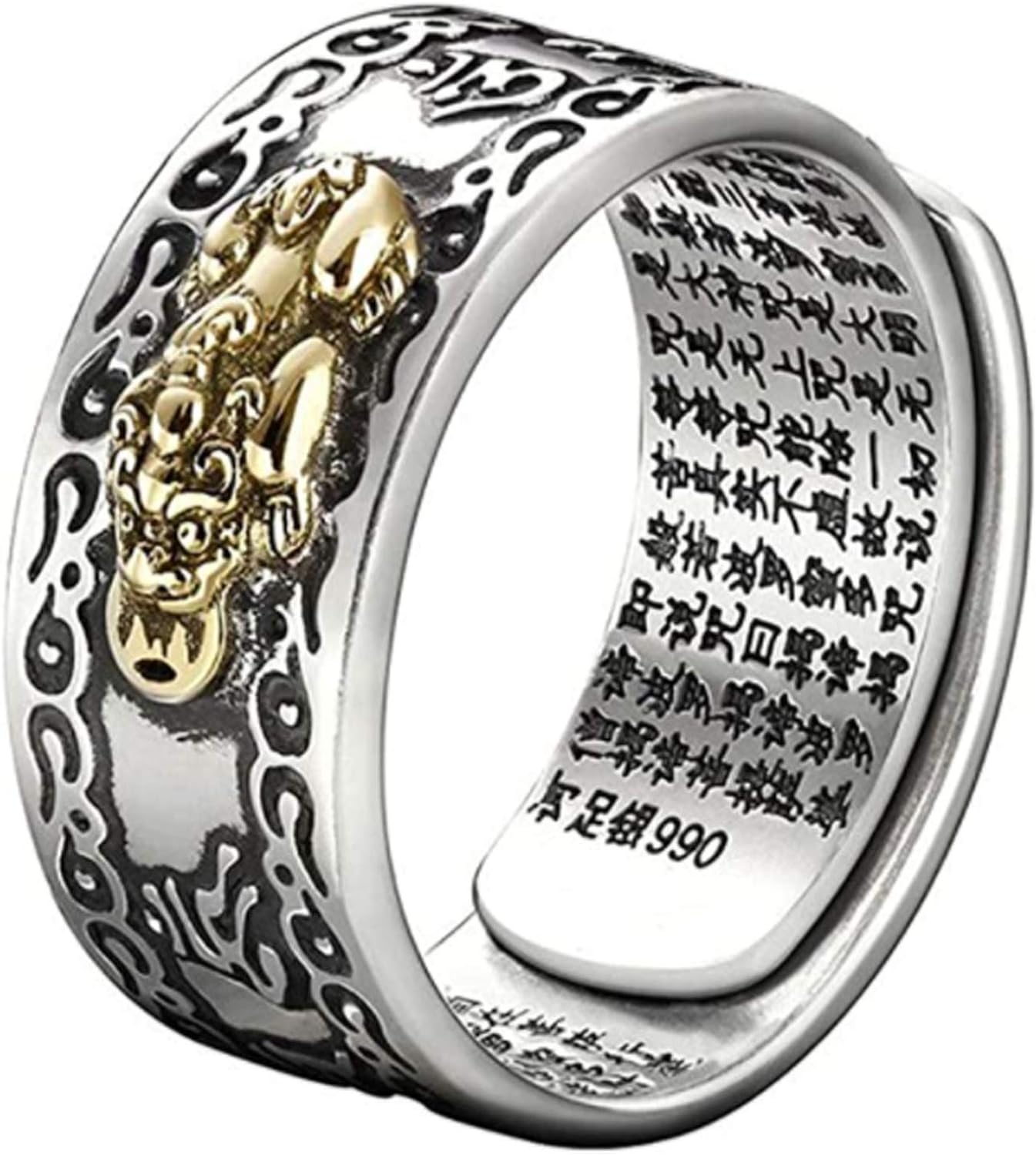 Bague amulette Feng Shui Pixiu Mantra pour homme