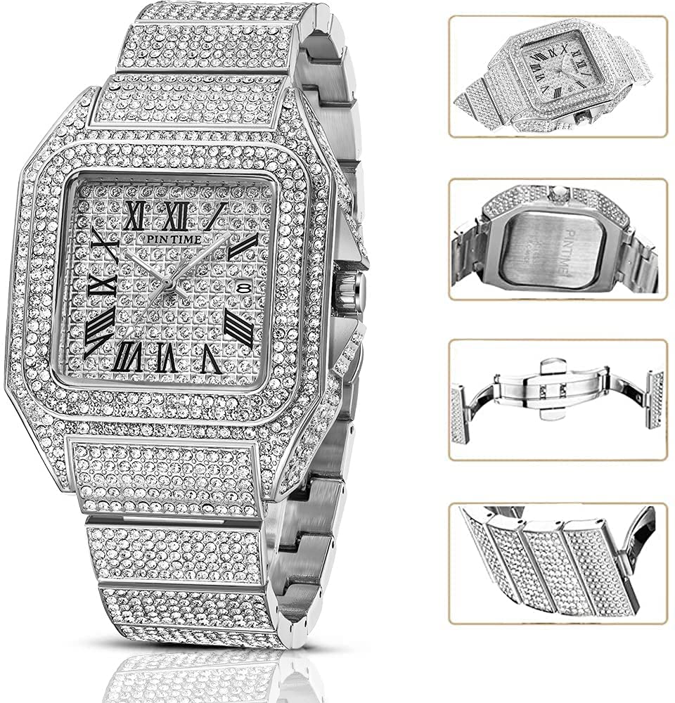 Montre-bracelet carrée en acier inoxydable pour homme