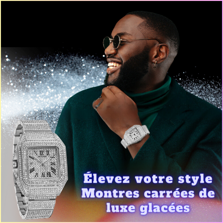 Montre-bracelet carrée en acier inoxydable pour homme