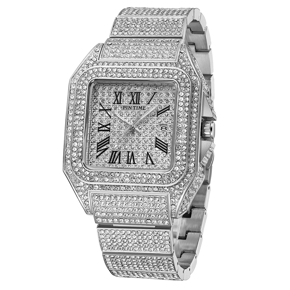 Montre-bracelet carrée en acier inoxydable pour homme